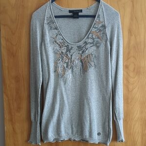 Calvin Klein Jeans  Gray Abstract Embroidered Long Sleeve Top